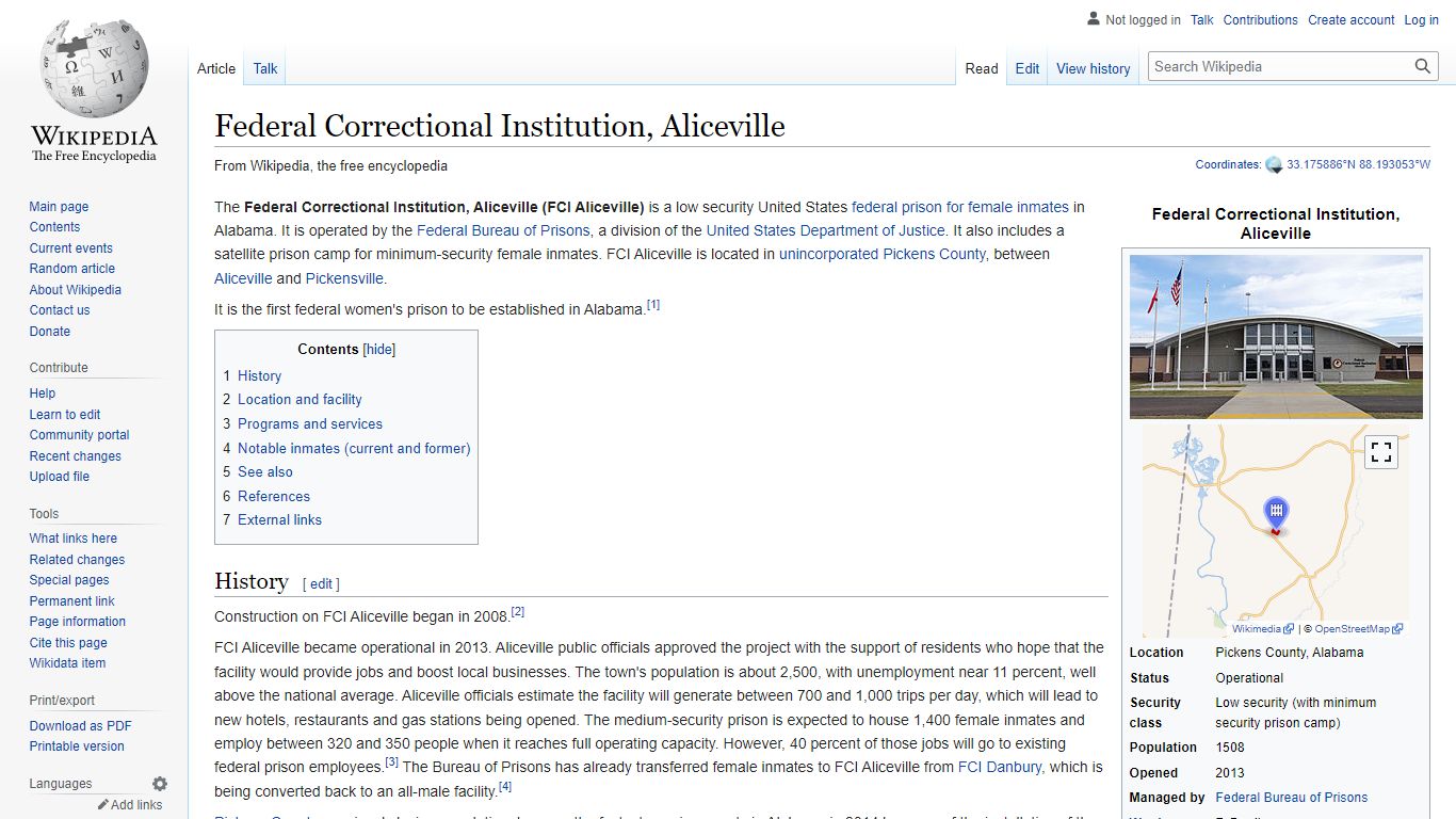 Federal Correctional Institution, Aliceville - Wikipedia